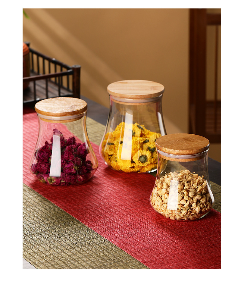 Inicio vidrio de alta borosilicato de forma especial latas herméticas al por mayor tapas de bambú latas de té latas de almacenamiento botellas de almacenamiento de dulces pic 4
