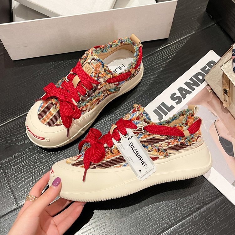 小众设计拼色帆布鞋女厚底休闲板鞋2023年新款春秋季韩版丑萌女鞋详情17