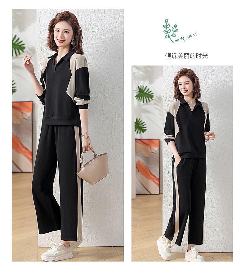 New autumn collection for middle-aged moms, a color-blocking sportswear set for middle-aged women, a loose lapel hoodie, long-sleeved two-piece set pic 32