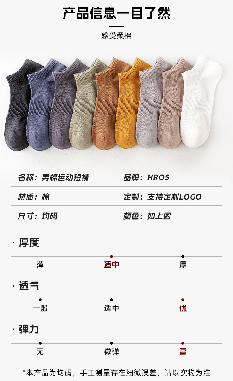 严选精梳棉春夏秋季男袜浅口透气吸汗抗菌防臭不掉跟短筒潮袜子男详情2