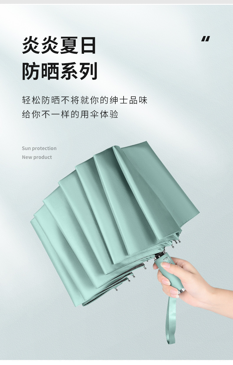 Creative three-fold 12-bone umbrella, fully automatic umbrella with logo printing, advertising umbrella, business black rubber protective 嗮 sunshade umbrella pic 16