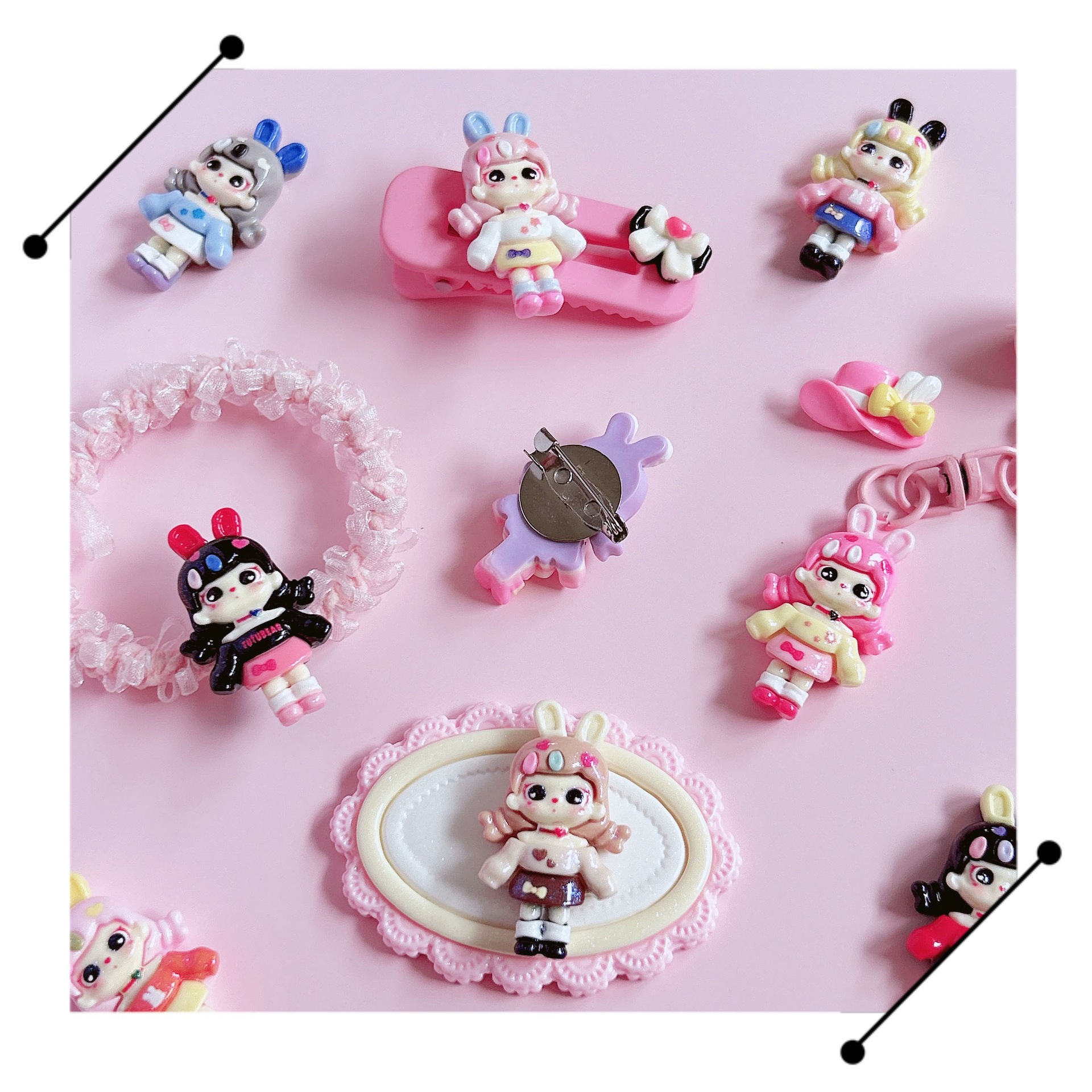 Rabbit-ear hair clips, resin accessories for cute girls, diy hair clips, hair accessory materials, brooches, accessories, stickers, pendants, decorations pic 14