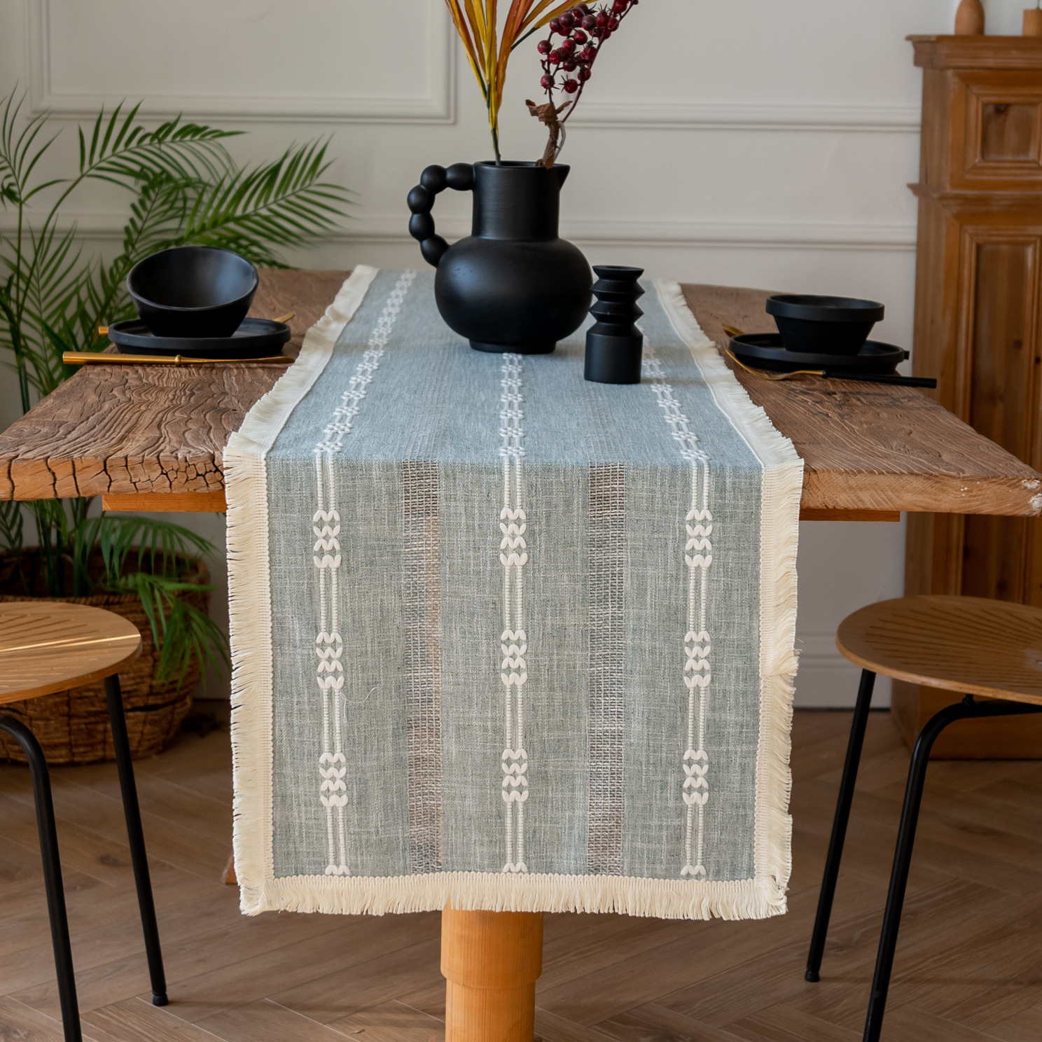 (Light Moon - tassel) American-style hollowed-out table flag woven home coffee table TV cabinet Hotel bed flag Yama pic 16