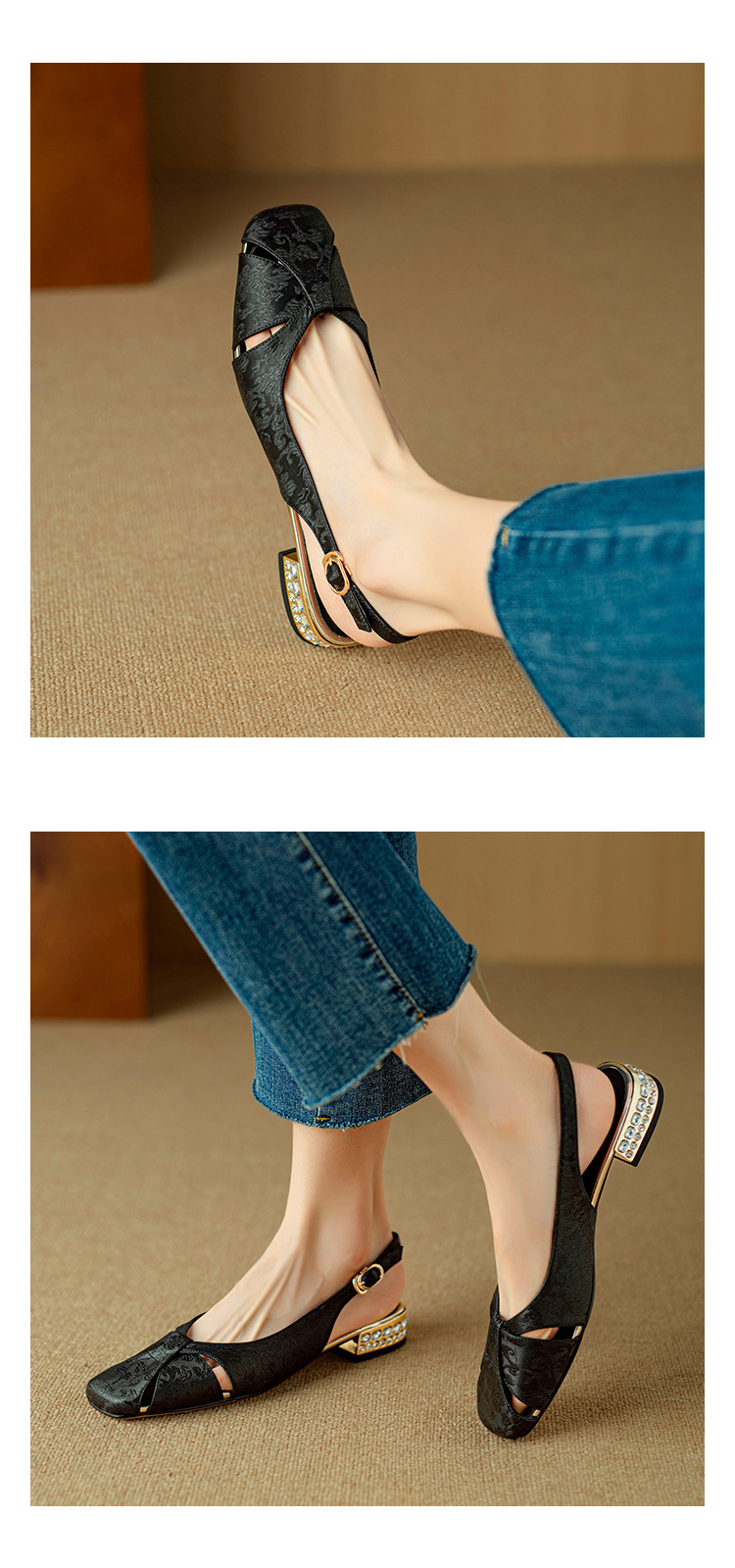 2024新款夏季镂空透气方头包头凉鞋女仙女风外穿低跟平底鞋软底详情4