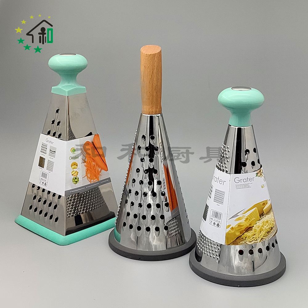9-inch vertical stainless steel conical three-sided vegetable grater, cheese and cheese grater, wooden handle, multi-functional fruit and vegetable grater pic 11