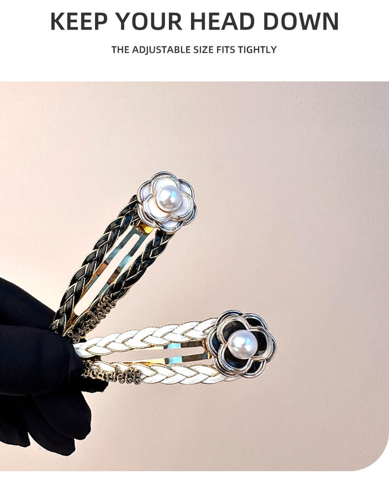 韩国东大门时尚百搭BB夹黑白山茶花珍珠刘海边夹掰掰夹碎发夹头饰详情4