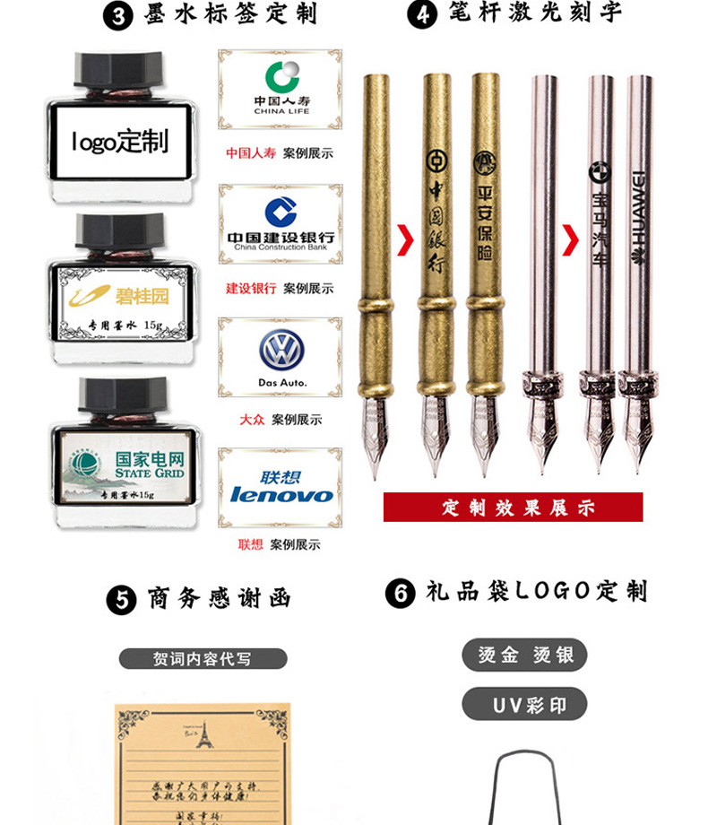翅膀火漆商务礼盒伴手礼送女友礼物套装蘸水笔羽毛笔翅膀洒金工厂详情16