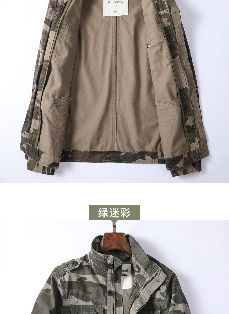 美式复古春秋男外套迷彩休闲男装青年夹克宽松拉链绿色男现货批发详情6