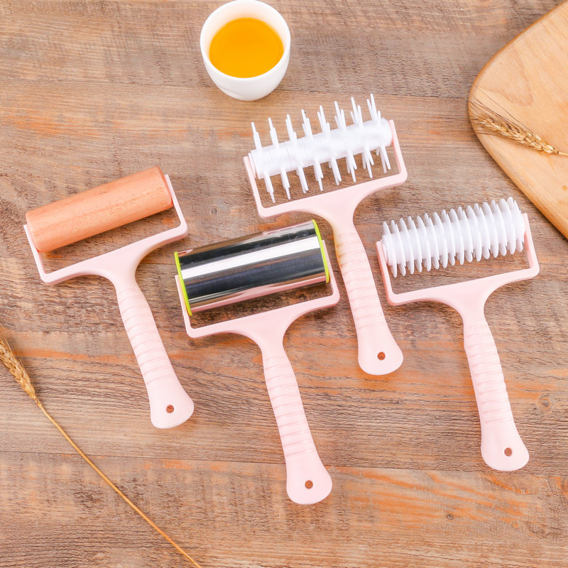 Stainless steel solid wood rolling pin, hole press, plastic mesh drawing knife, mesh cutting knife, multi-functional press pic 14