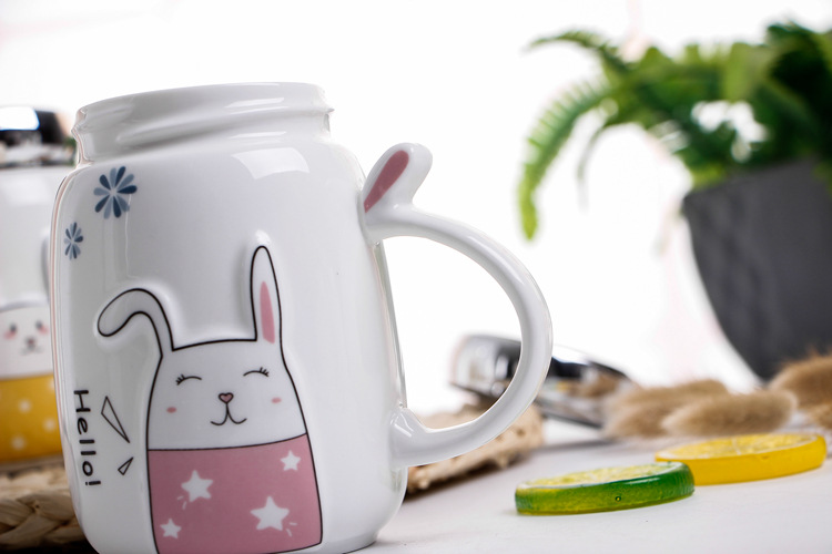 马克杯礼品创意水杯咖啡杯办公室杯 手柄 可爱兔子陶瓷杯详情12