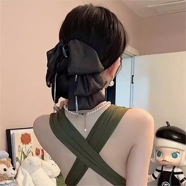 复古流苏飘带蝴蝶结发饰2024新款显脸小后脑勺发夹抓夹女鲨鱼夹详情5