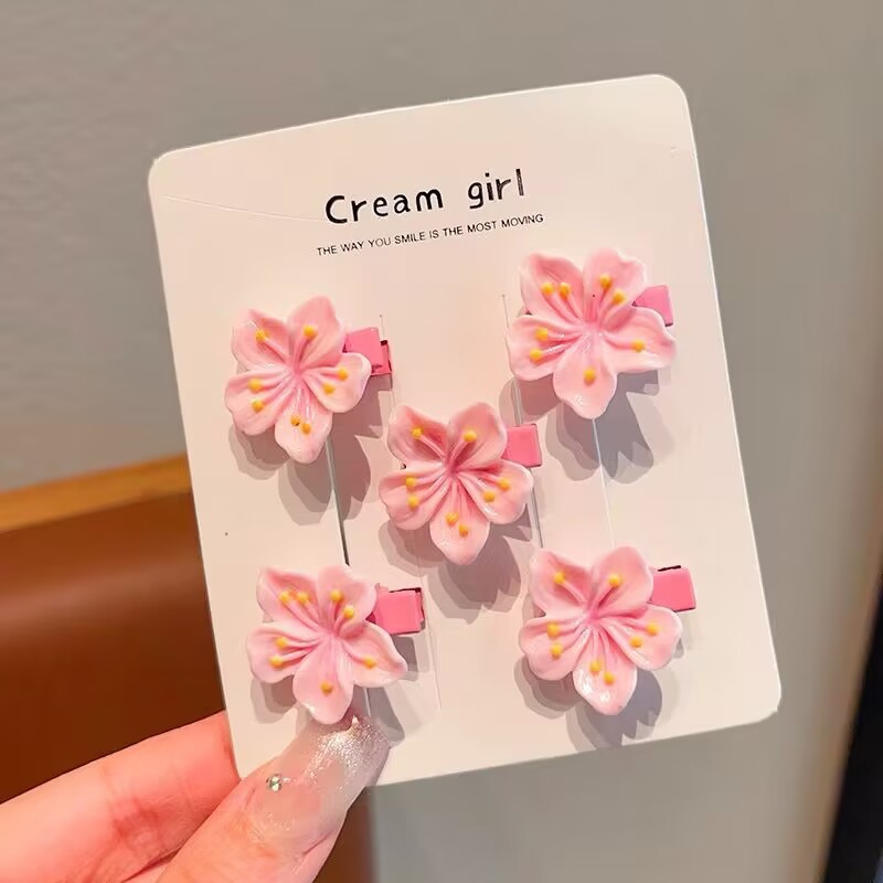 春日韩版樱花儿童不伤发发夹粉嫩可爱少女心发卡花朵头绳女孩皮套详情24