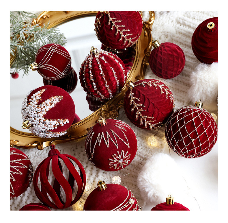 Christmas tree decoration balls, Christmas painted balls, velvet dark red Christmas balls, pearl DIY hanging decorations, scene arrangement pic 8