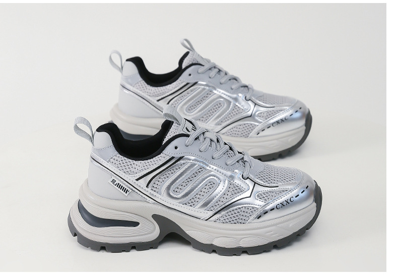 银色老爹鞋女百搭防滑2024夏季运动鞋子女红色透气轻便增高跑步鞋详情31