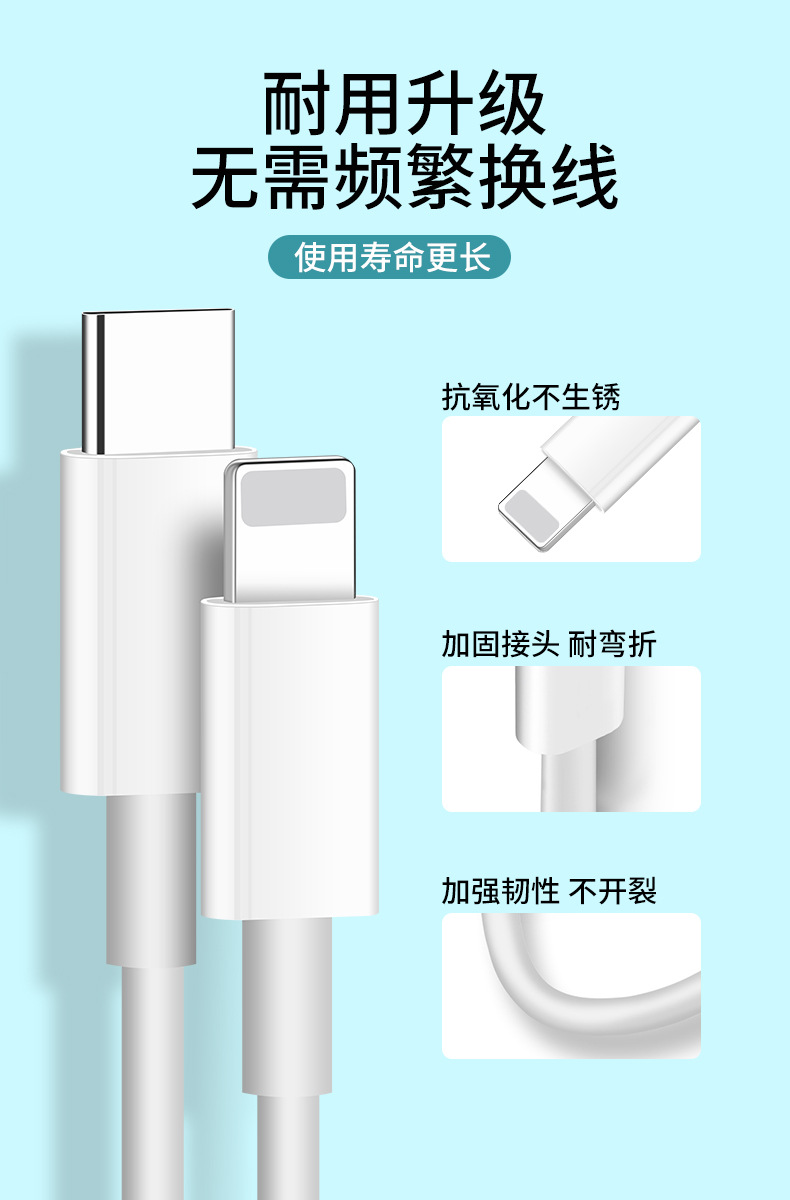 适用于苹果PD20W手机数据线12双Type-c头iPhone15充电线2米USB口X详情4