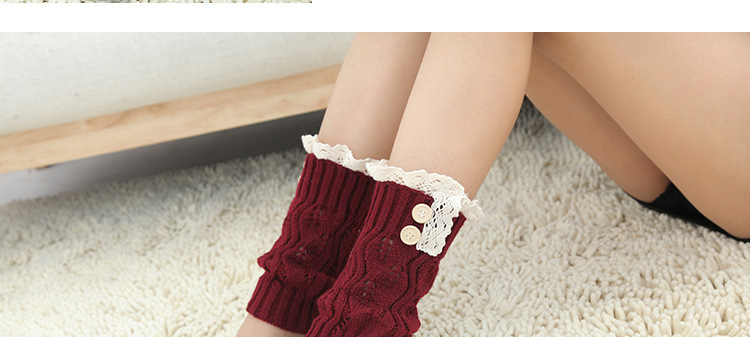 Korean knitted warm leg guards for autumn and winter, sweet solid color lace cutout leg covers, loose button ankle boot covers pic 38