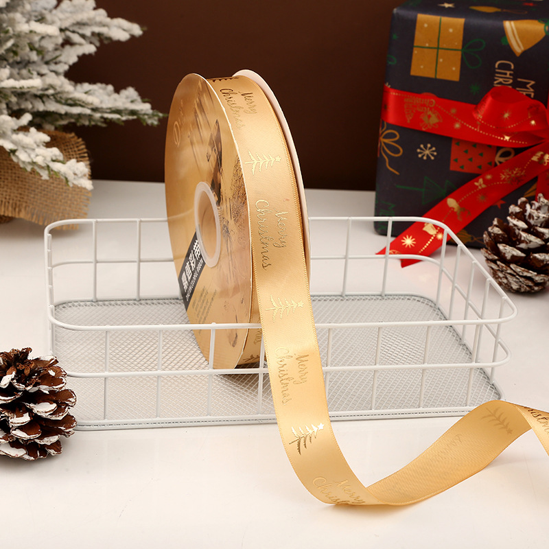Dingxin 2.5CM Christmas ribbon in stock wholesale DIY polyester ribbon Christmas gift bow gilding packaging ribbon pic 11