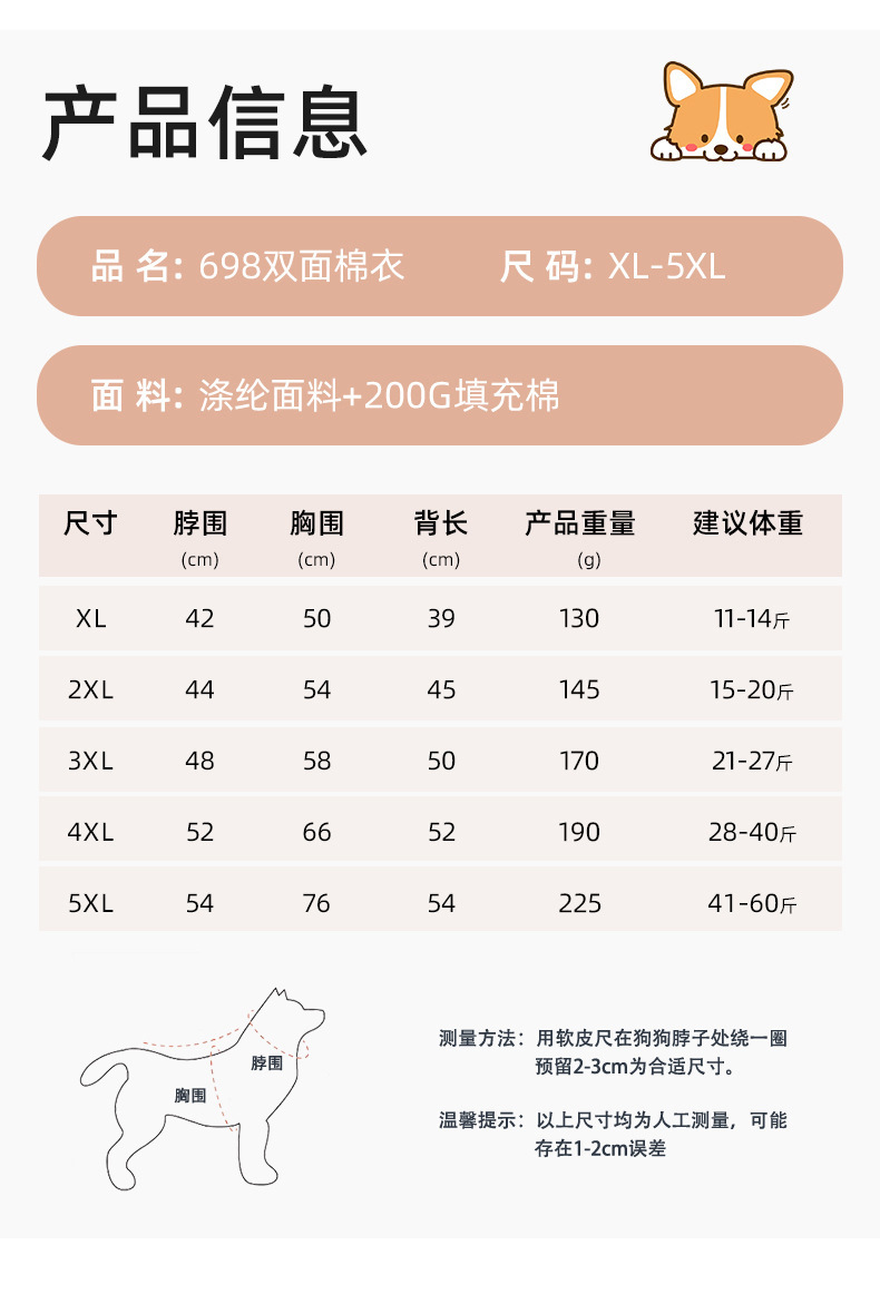 New autumn and winter dog clothes: Warm, reflective, thickened waterproof cotton coat for puppies, double-sided wearable, 698 pic 2