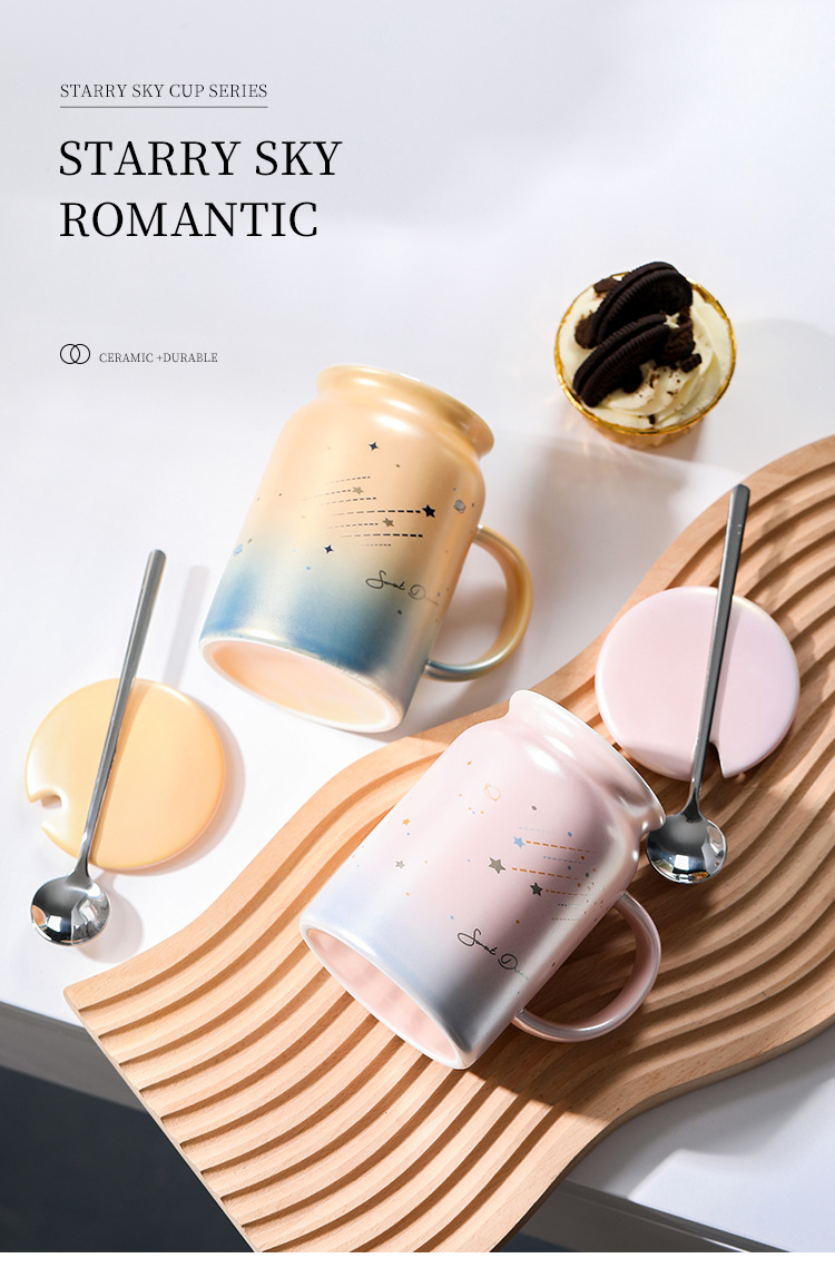 珠光釉陶瓷杯镀晶渐变牛奶杯情侣炫彩杯子现货供应礼品早餐杯带盖详情1