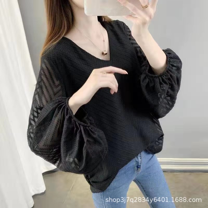 The 2021 new early spring style chiffon top with a large size and a stylish European look is ethereal and slimming, covering the belly pic 7