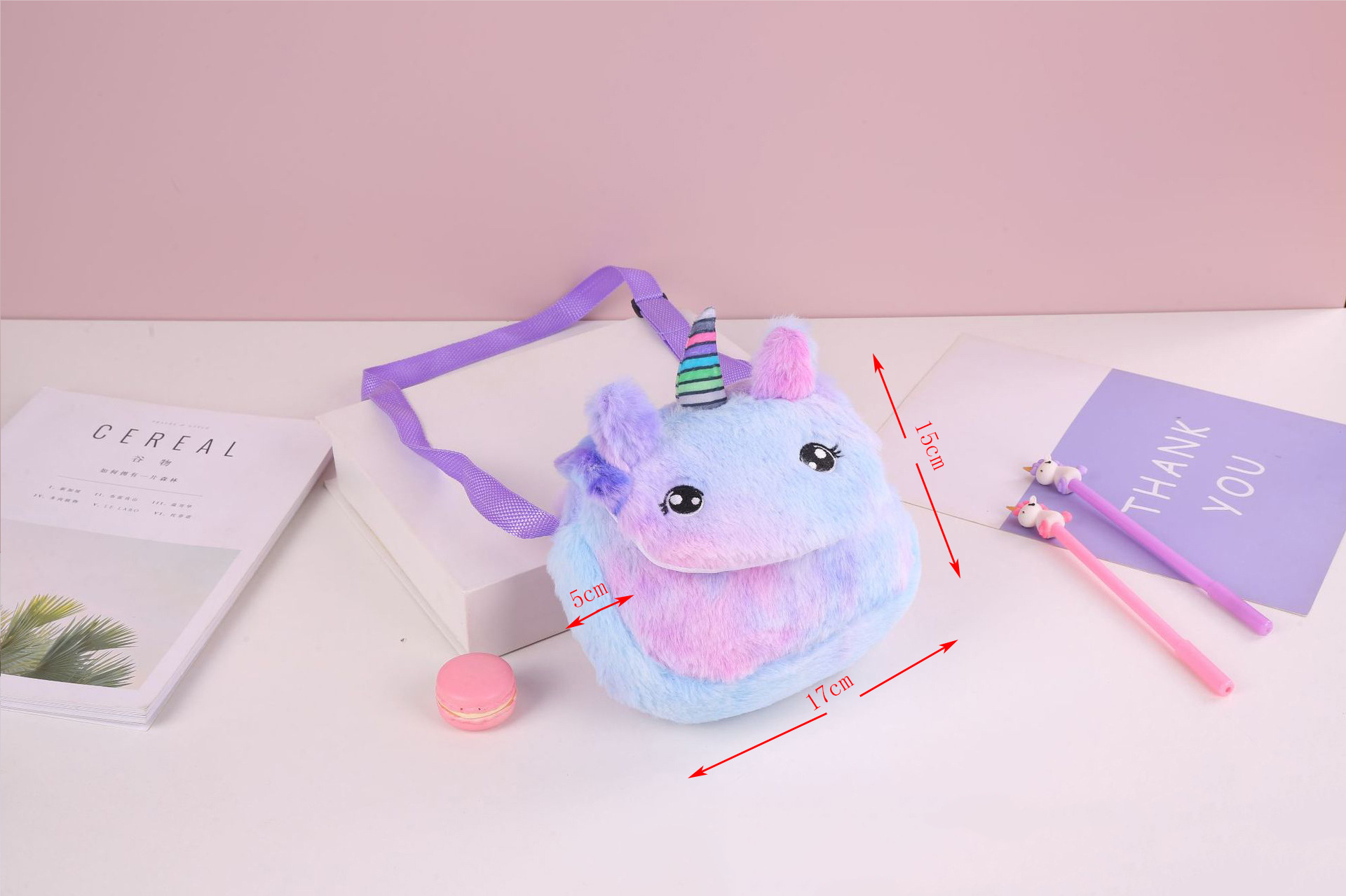 A popular little princess plush unicorn single-shoulder crossbody bag, a cute little schoolbag with a childlike and girlish heart, and a cartoon coin purse pic 9