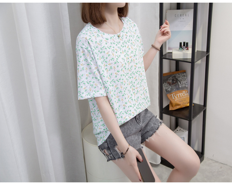 宽松短袖t恤女夏胖妹妹衣服女装韩版小清新大码印花圆领体恤上衣详情17