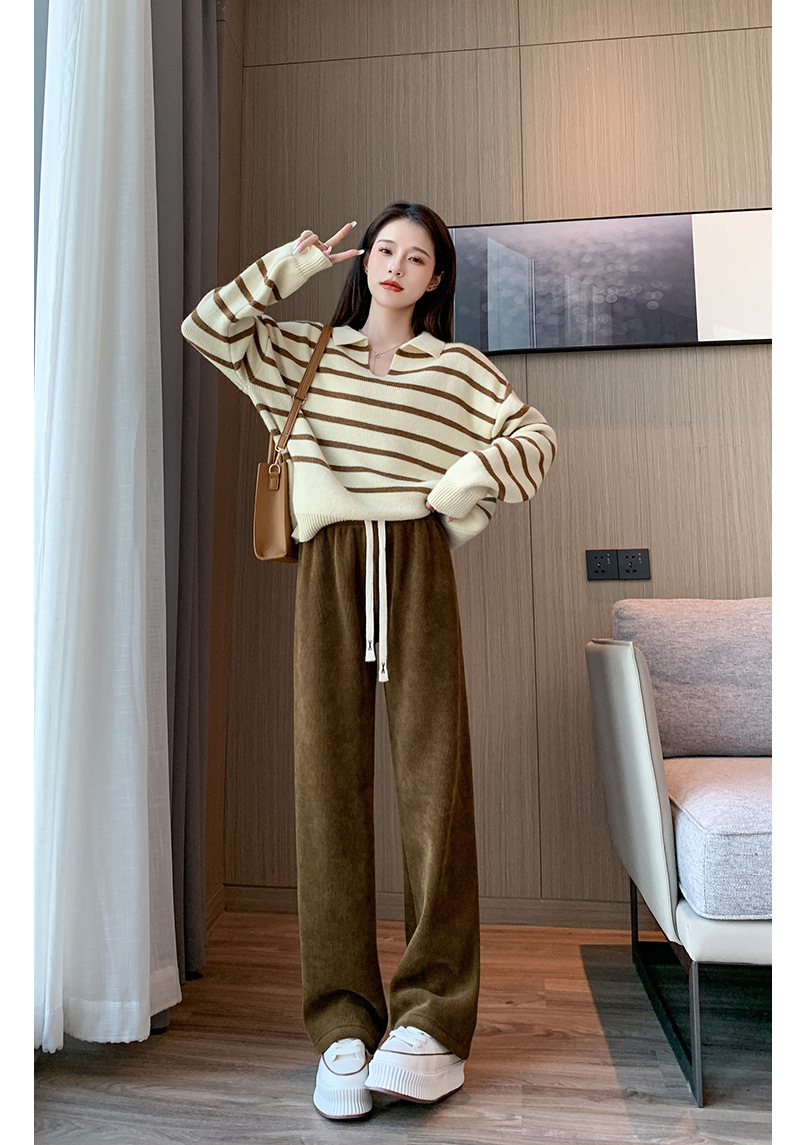 秋冬新款欧棉绒阔腿裤女高腰显瘦宽松抽绳百搭直筒垂感口袋休闲裤详情31