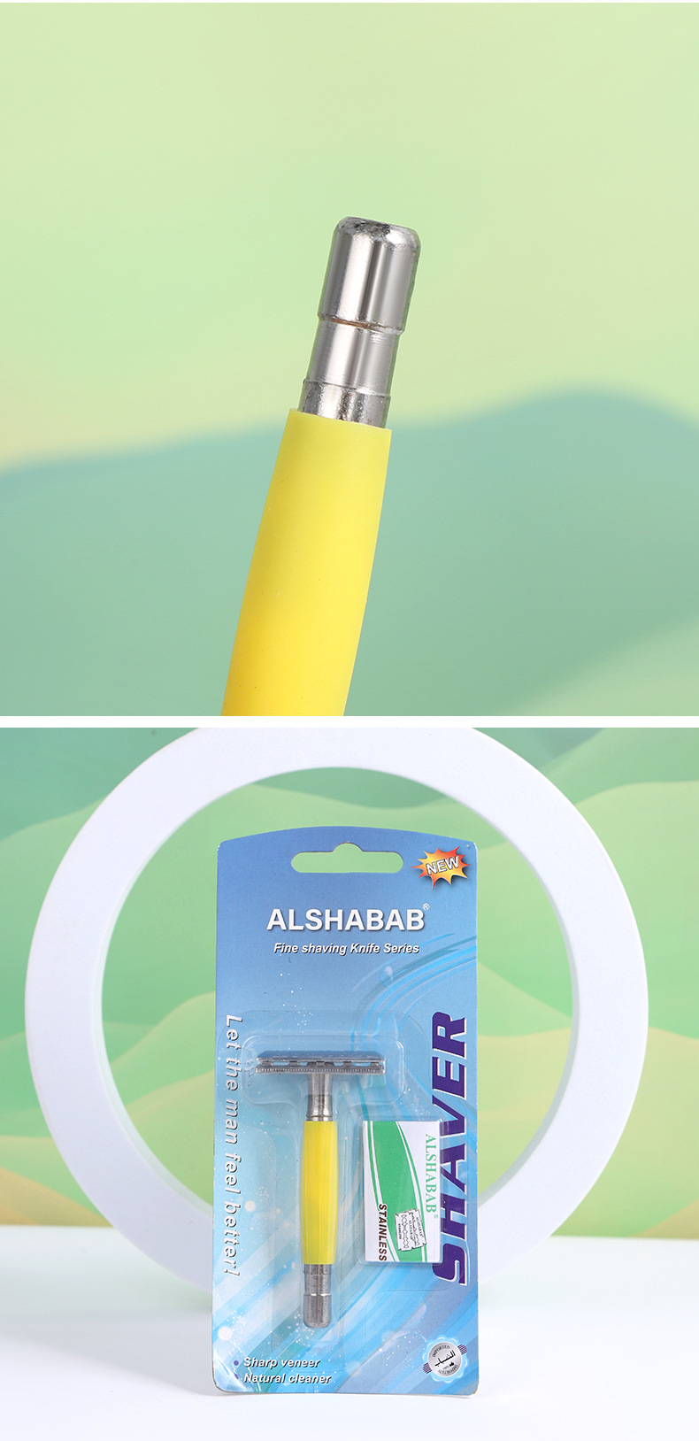 ALSHABAB吉派新款防滑手柄老式剃须刀手动刀架便携男士刮胡刀双面刮脸毛刀详情9