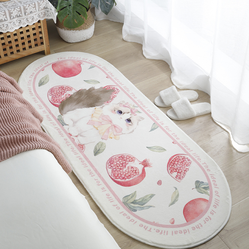 Soft bedside blanket for cute pets in home bedroom, cute bay window mat for young girls, oval thickened pet carpet pic 3