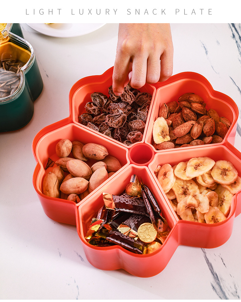 Nordic-style rotating snack candy box desktop creative compartments dried fruit plate transparent lid two-color detachable melon seed plate pic 14