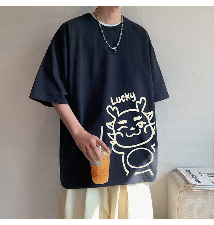 短袖t恤男夏季2024新款卡通印花纯棉半袖宽松潮流情侣休闲体恤衫详情4