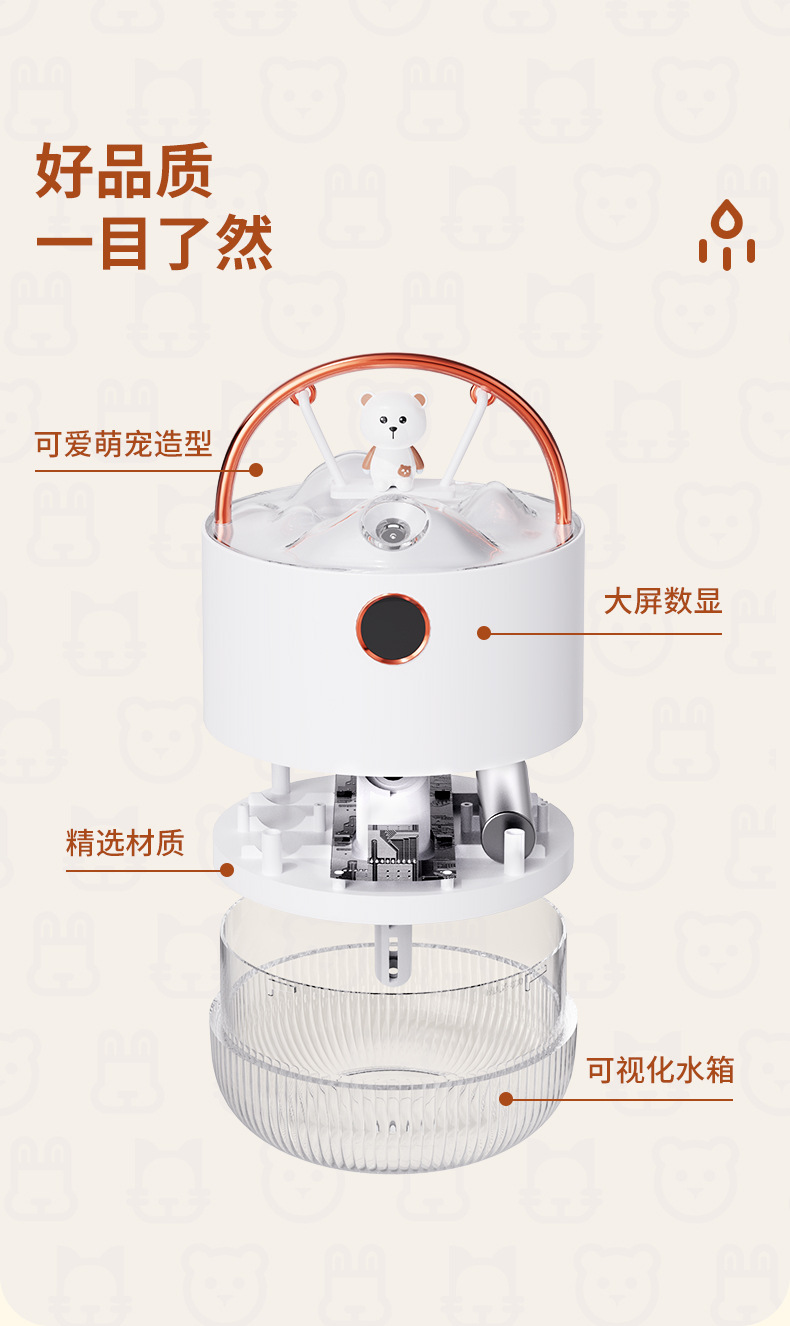 2023新款秋千加湿器萌宠桌面摆件办公室家用氛围灯静音迷你加湿器详情13