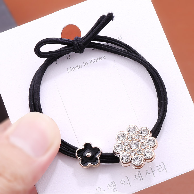 Japanese and Korean version water diamond oil drip four-leaf flower hair tie, basic hair tie with flower bow, forest girl rubber band hair accessory pic 5