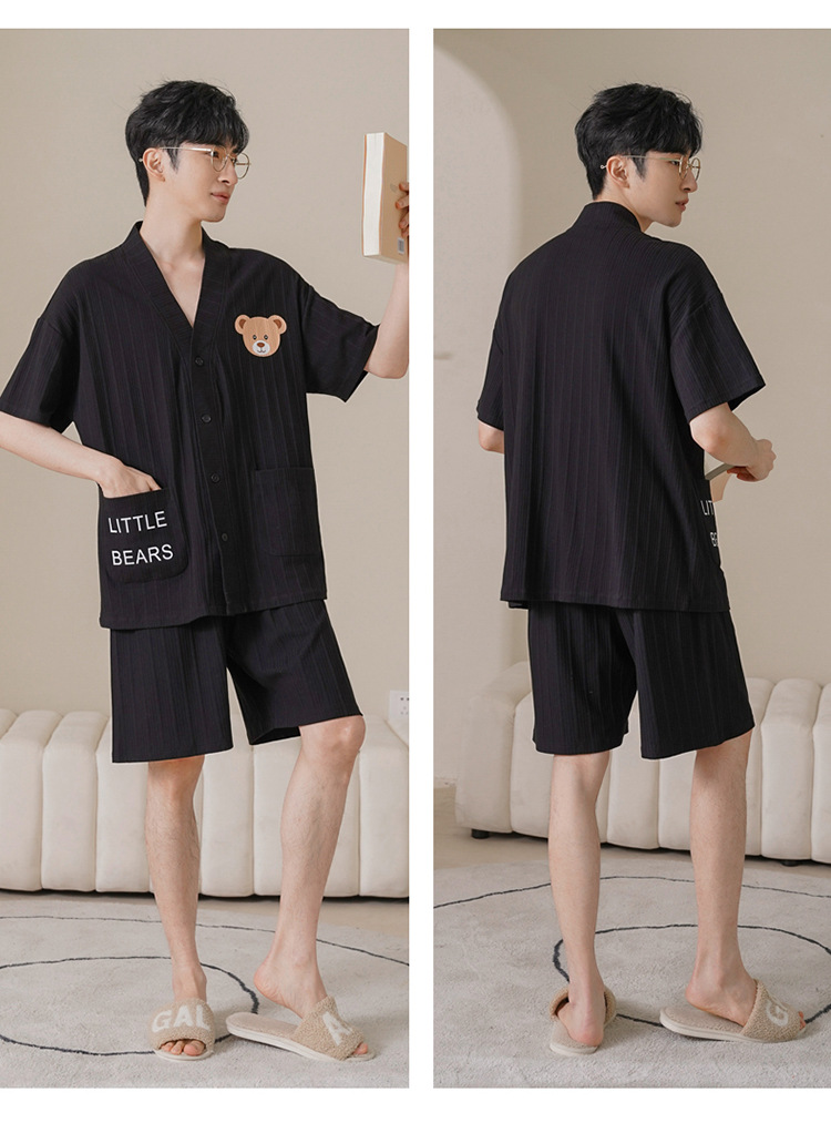 Chun baifen cute pareja pijama mujer de verano manga corta pantalones cortos cardigan hombre trajes casuales ropa casera usable exterior pic 17