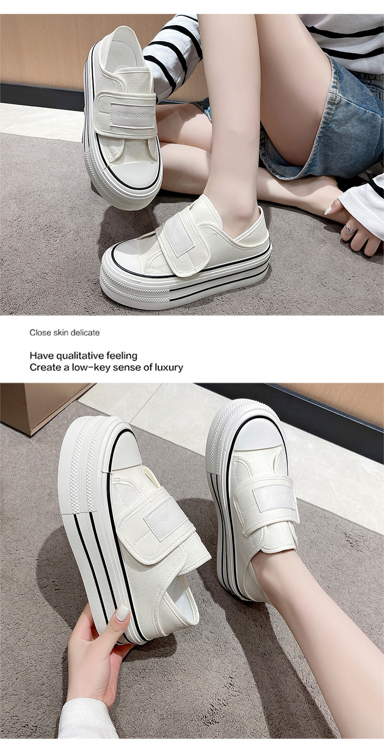 厚底两穿小白鞋女2024夏季新款一脚蹬懒人鞋增高半拖魔术贴帆布鞋详情4