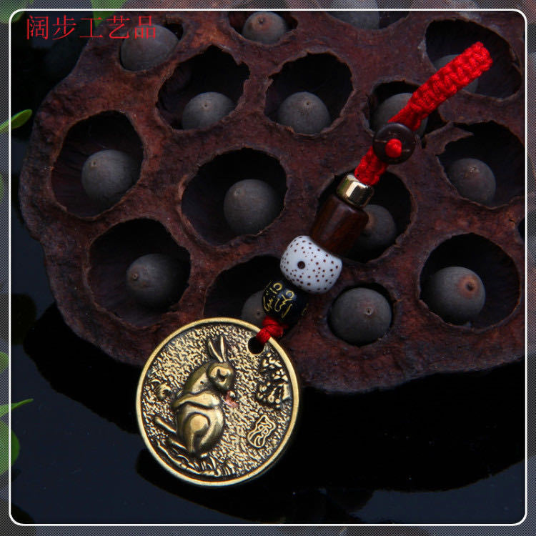 Factory wholesale hand-woven rope brass car keychains, pendants, bags, pendants, and twelve Chinese zodiac copper plate gifts pic 6