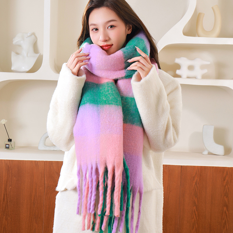 圈圈纱彩色AC格子围巾女冬季加厚保暖仿马海毛粗须仿羊绒披肩外贸详情23