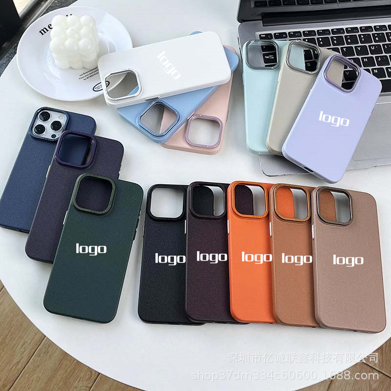 Lychee pattern solid color suitable for iPhone 15plus phone case iPhone14 Pro Max crystal lens film 13 matte pic 4