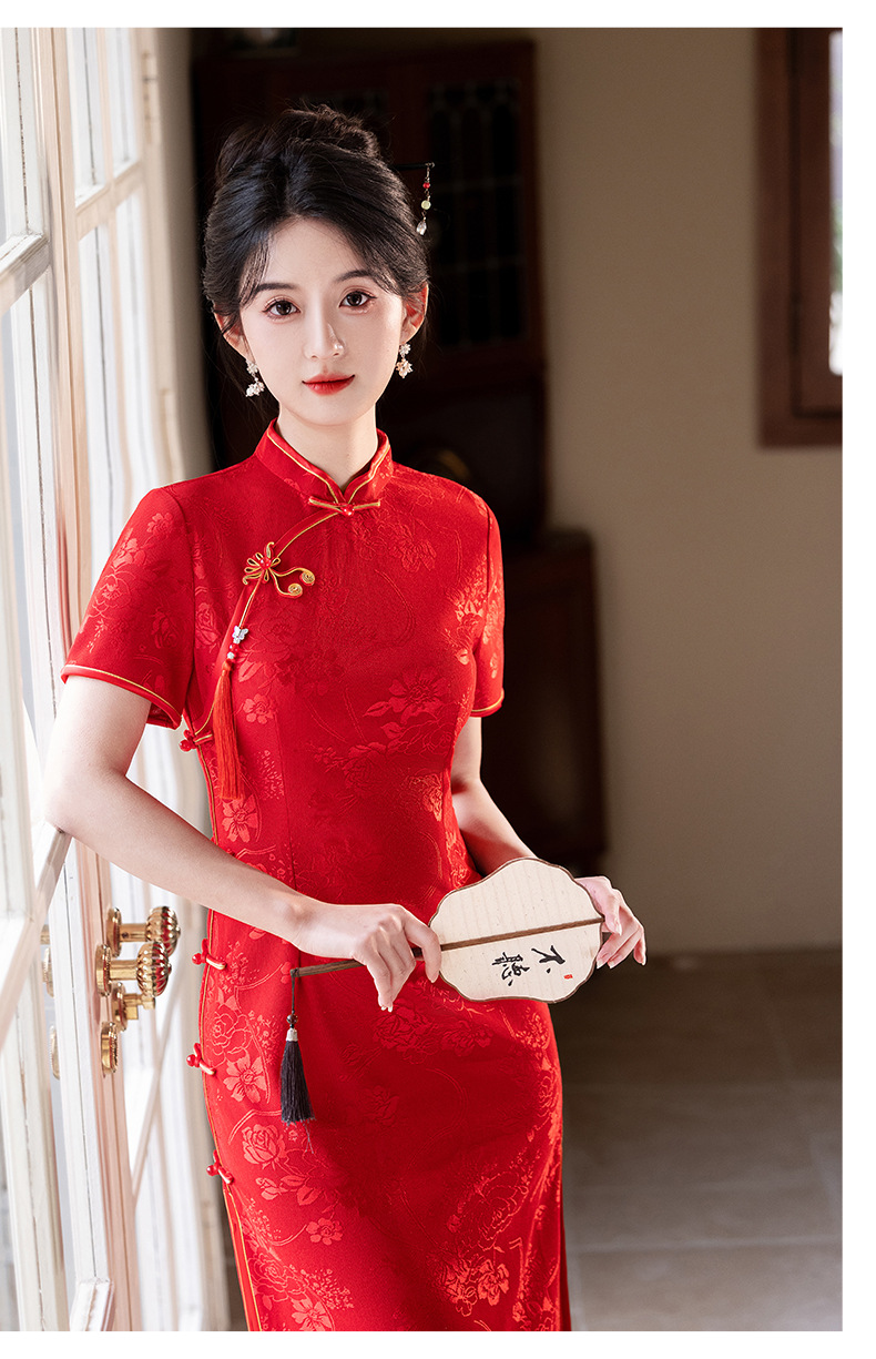 国潮中式改良旗袍2025新款女国风复古短袖出嫁高考回娘家礼服春夏详情12