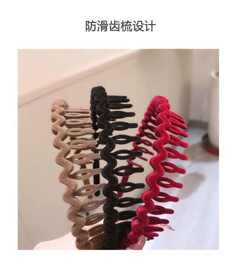2023 New style toothed hair band, flocking, trendy, simple and short bangs, hair clips, red headwear, wavy headband pic 4