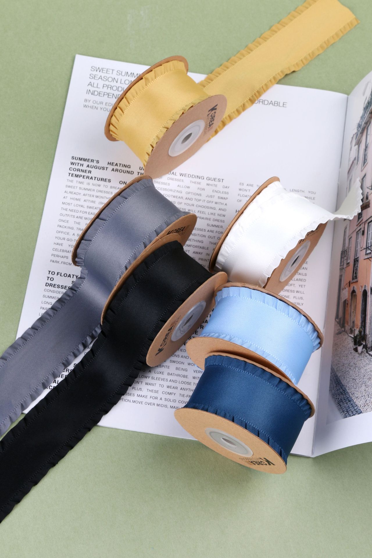 Classic thickened ruffled woven ribbon bow hair accessory clothing high-density wavy ribbon black fungus skirt hem satin ribbon pic 7