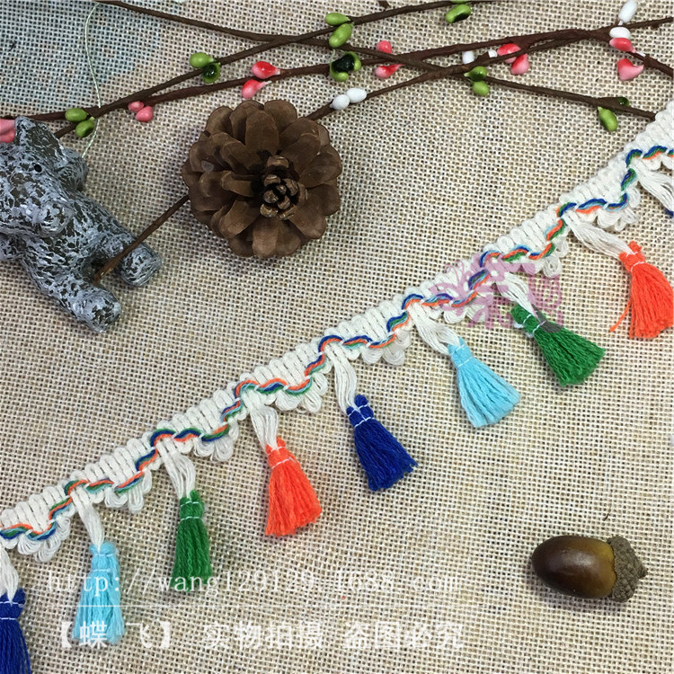 Factory B50 Colorful three-flower flowered tassel broom lace four-color broom DIY handmade clothing accessories lace webbing pic 20