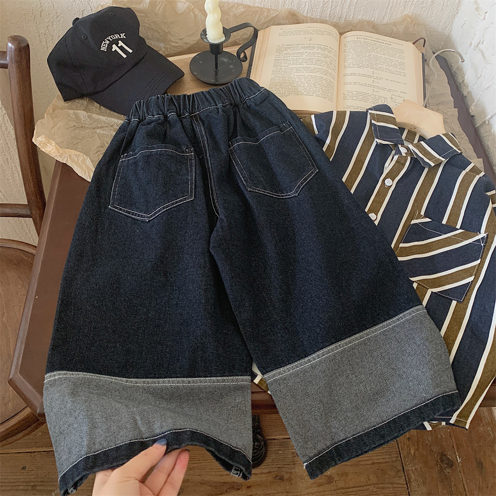 Montaigne Children's Jeans 2023 Autumn Korean Edition New Men's and Girls' wide-leg jeans Baby patchwork pants pic 12