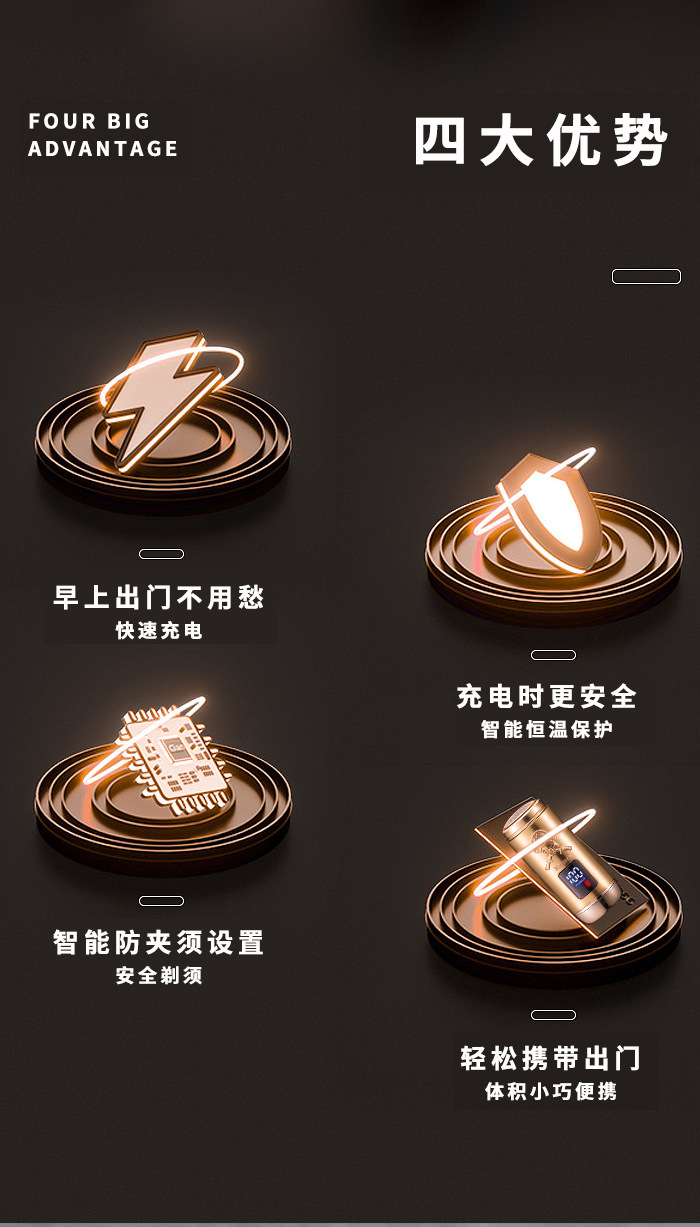 科美/KEMEI新款液晶数显刮胡刀迷你刀头可拆卸精密刀网电动剃须刀KM-C57详情2