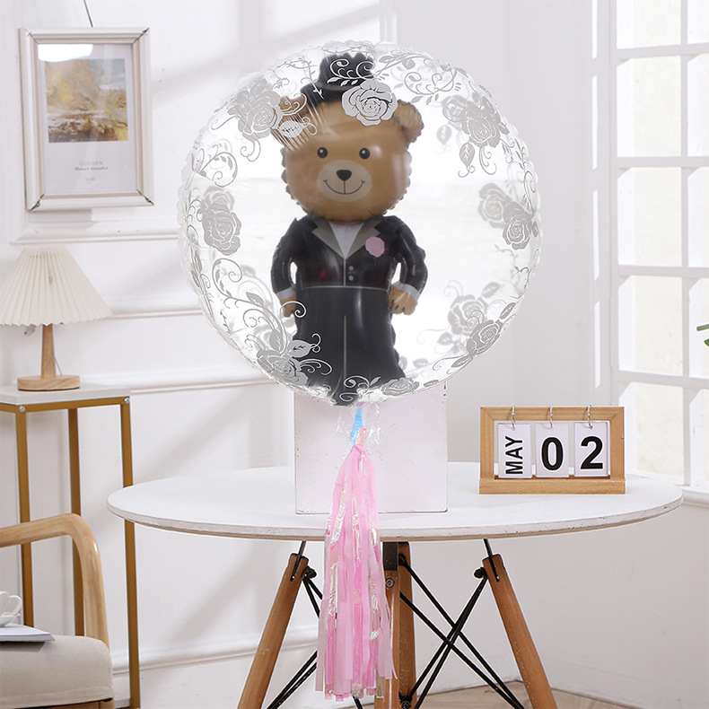 Cross-border bear, bride and groom, aluminum film balloon, ball within ball, wedding, proposal, declaration of love, flower boy ball, bouquet, party decoration pic 3