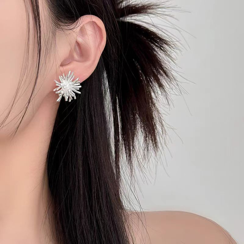 Exquisite zircon dandelion flower stud earrings with a light luxury and high-end feel, Korean exquisite earrings, retro light luxury earrings for women pic 16