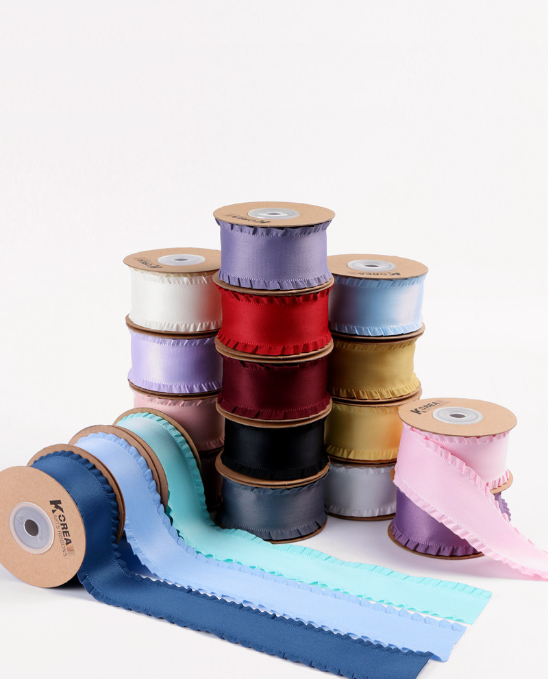 Classic thickened ruffled woven ribbon bow hair accessory clothing high-density wavy ribbon black fungus skirt hem satin ribbon pic 14