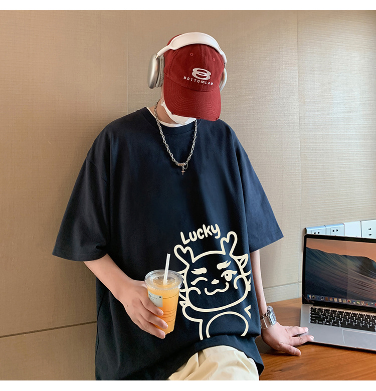 短袖t恤男夏季2024新款卡通印花纯棉半袖宽松潮流情侣休闲体恤衫详情6