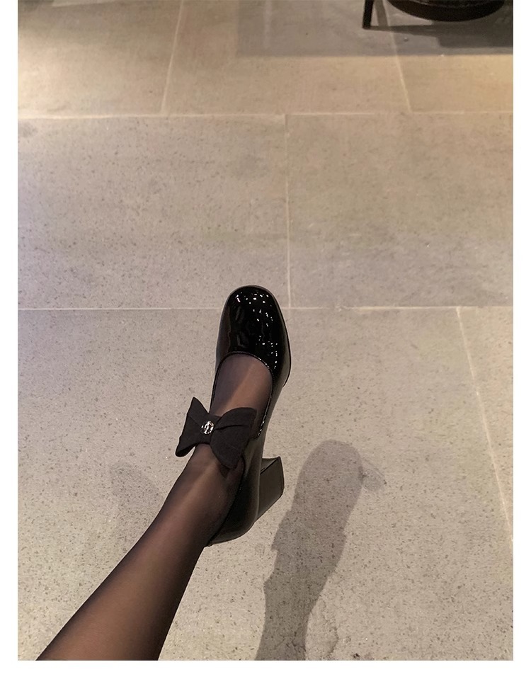 葡萄妈蝴蝶结玛丽珍鞋女法式高跟鞋真皮女鞋小香风粗跟制服皮鞋女详情37