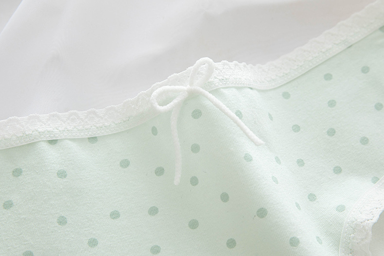 Japanese-style fresh and light polka dot print milkshake green girl underwear for women, pure cotton crotch mid-waist student briefs pic 39